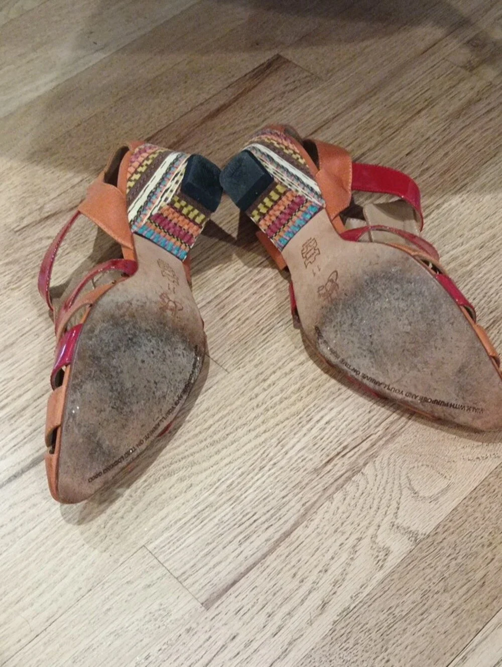 John Fluevog Red and Orange Leather Strappy Sandals - Picture 2 of 6